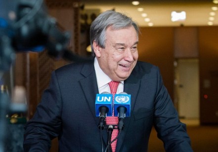 Mr. Antonio Guterres former United Nations High Commissioner for Refugees addressed the press at the stakeout after the casual meeting with member states